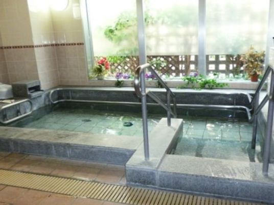 明るい手すり付き浴室