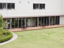 広い芝生のある中庭