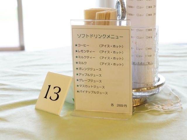メニュー表示のテーブルナンバー 食堂 お食事の選択肢を豊富に取り揃え、各テーブルに番号が示された明るい食事空間です。様々なニーズに応える配慮が感じられます。