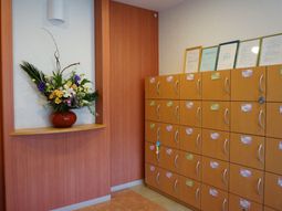 エントランスの花と郵便受け