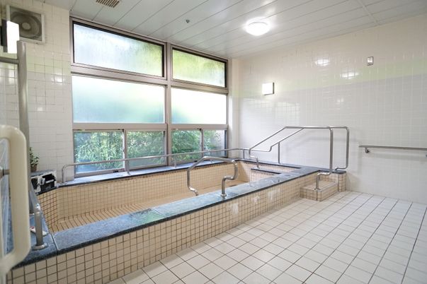 手すり付き明るい浴室