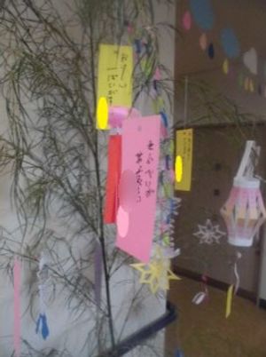 七夕飾りがある廊下
