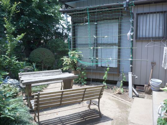緑に囲まれたベンチ