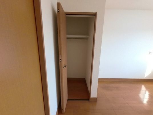 収納スペースと木製の扉の居室