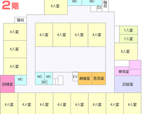 部屋配置図 内観 各部屋の配置がわかる見取り図です。働く際に施設内の移動がしやすくなっています。