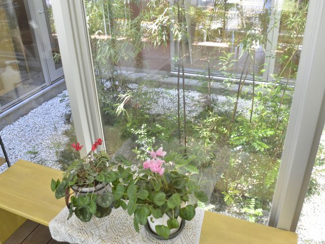 植物の置かれたラウンジ ラウンジ 自然光が豊かに差し込むラウンジで、植物が心を癒やします。リラックスできる空間です。