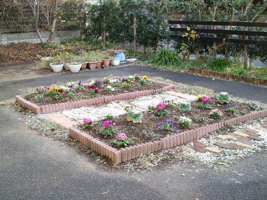 手入れされた花壇の中庭