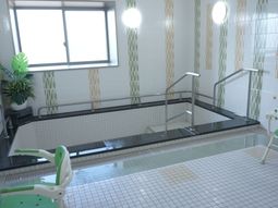 手すり付き明るい浴室