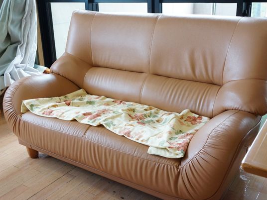 茶色のソファと毛布