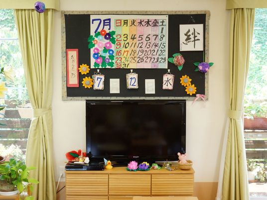 掲示板とテレビのある部屋