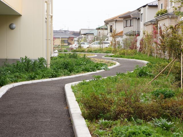 緑豊かな施設の中庭