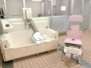 浴槽と入浴用椅子の浴室  