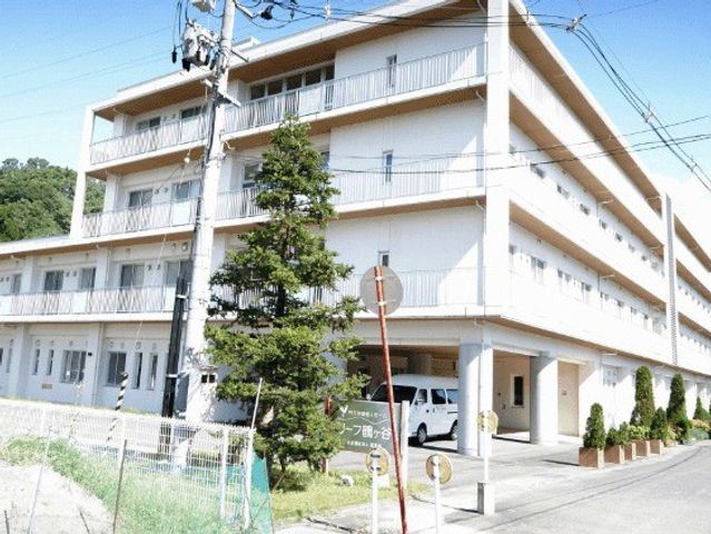 大きな建物と植栽の外観