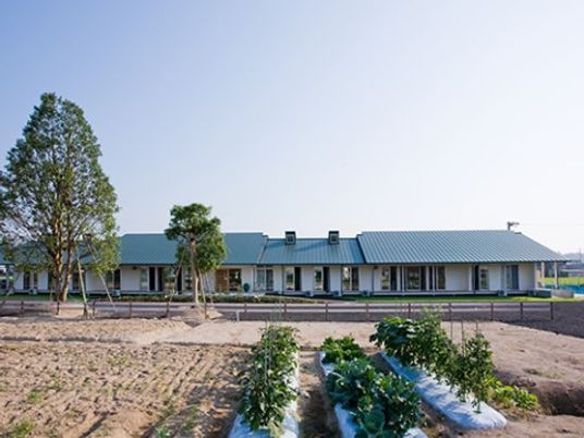 新緑の中庭と建物