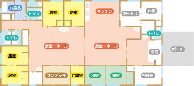 施設の間取り図 内観 施設の間取り図です。各部屋の配置が一目でわかり、就業を考える方に役立ちます。