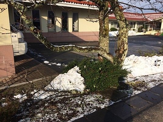 雪が残る建物外観  