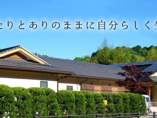 緑に囲まれた建物の外観  