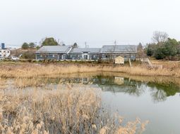 湖面に映る施設の風景