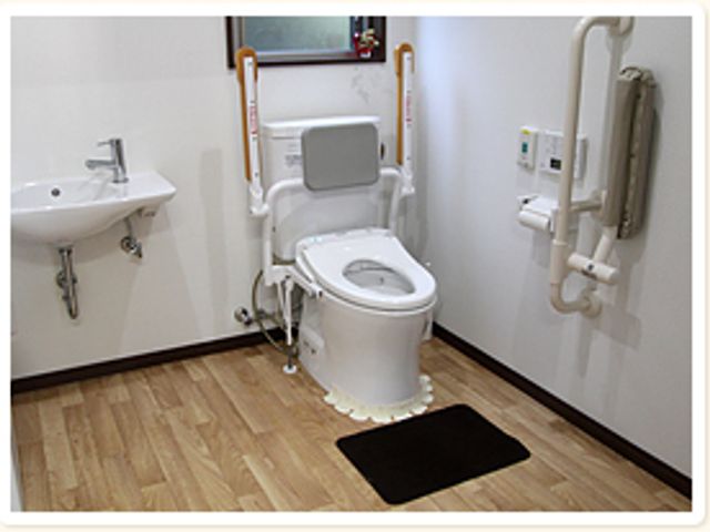 使いやすいトイレ トイレ 手すりが付いているトイレは、安全に使用できるよう設計されています。世話しやすい設備です。