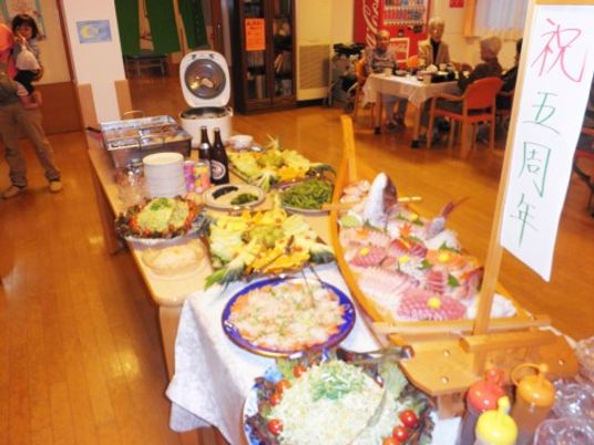 食事イベントの料理テーブル