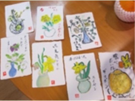 花を描いた手作りカード