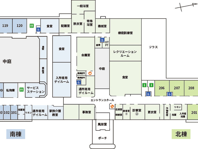施設全体の見取り図 内観 施設全体の配置が一目でわかる見取り図です。スムーズな動線が確保されています。
