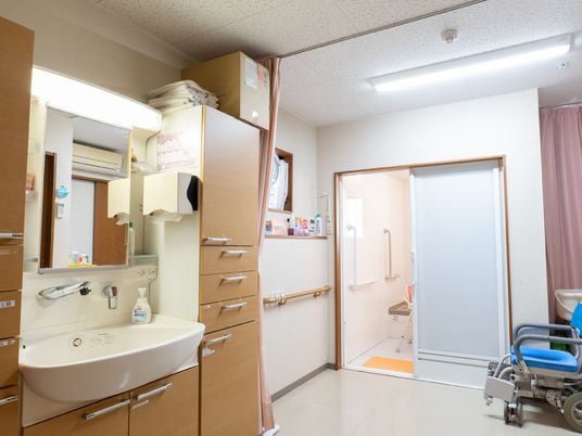 洗面台と浴室の扉付き居室