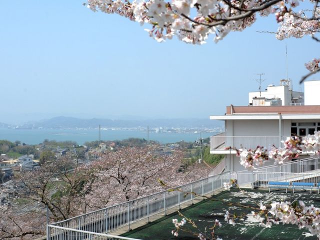桜の見える建物外観 外観 美しい桜と海を見渡せる建物は、自然に囲まれた働きやすい環境です。