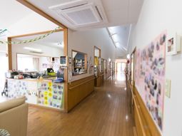 明るい廊下と受付カウンター