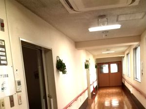 明るい廊下とエレベーター前  