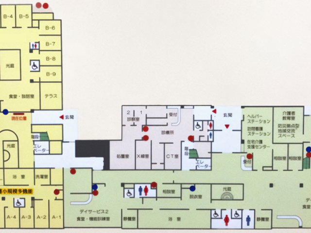 施設内部のフロアマップ 廊下 施設内の配置情報が示されたフロアマップです。さまざまな部屋やスペースがわかりやすく表示されています。