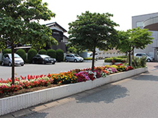 花壇が並ぶ庭 庭 色とりどりの花が咲く庭は、穏やかな雰囲気を提供します。散策やリフレッシュに最適です。
