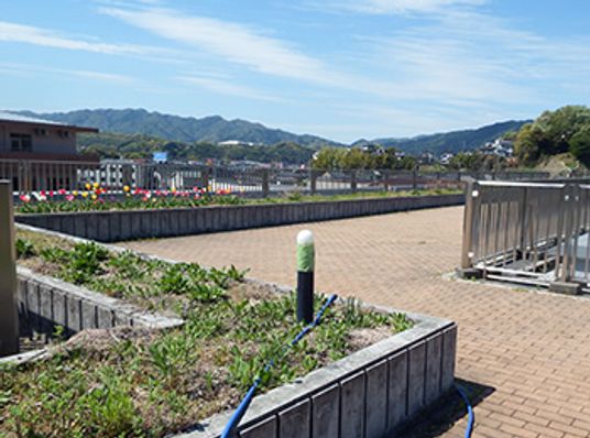 山に囲まれた中庭