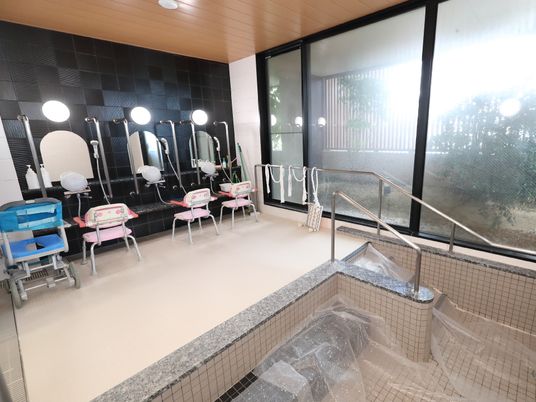 手すり付き浴室の一角