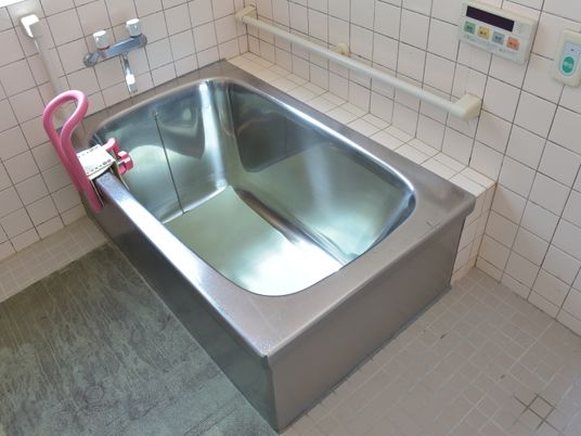 ステンレス製浴槽と手すり