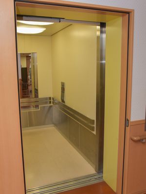 壁面に手すりの付いたエレベーター