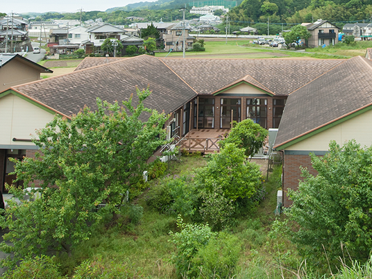 緑に囲まれた平屋外観
