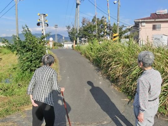 散歩する高齢者二人