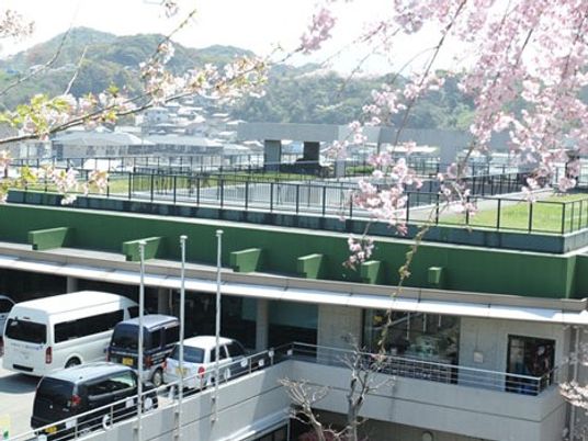 桜越しの建物外観  