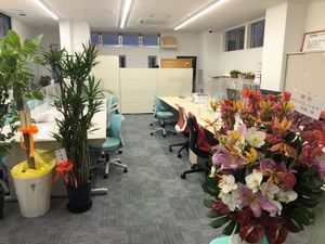 華やかな花のあるオフィス
