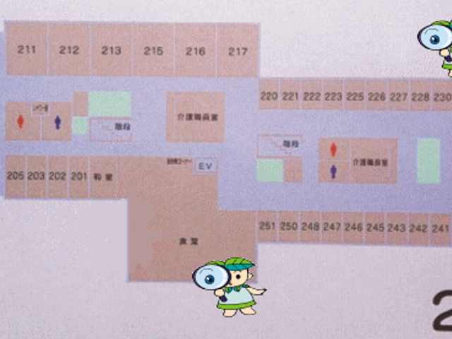 2階配置図 掲示物 施設の2階に関する詳細なフロア配置図です。職場環境の把握に役立ちます。
