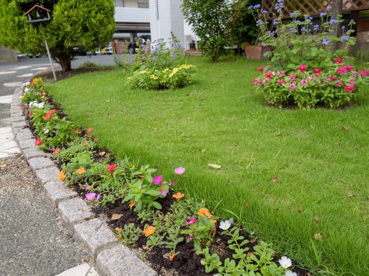 緑豊かな花壇の庭