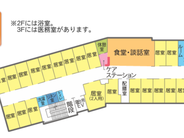 見取り図 内観 この見取り図は、施設内の詳細なレイアウトを確認できるため、職場環境を把握しやすいです。