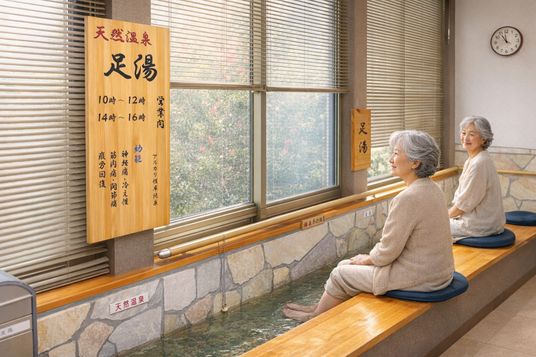 シニア女性たちの足湯