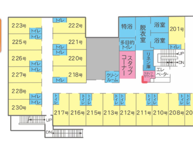 施設2階の見取り図 内観 各部屋の配置がわかる2階の見取り図です。スタッフコーナーや多目的室が設置されています。