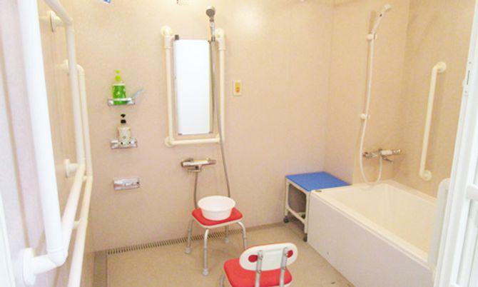 手すり付きの清潔な浴室