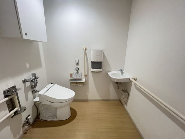 手すり付きの洗面所とトイレ
