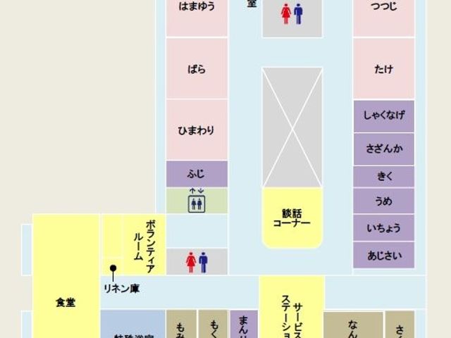 施設内見取り図 内観 施設内の見取り図です。各部屋の位置が明確に示されており、スムーズな動線が確保されています。