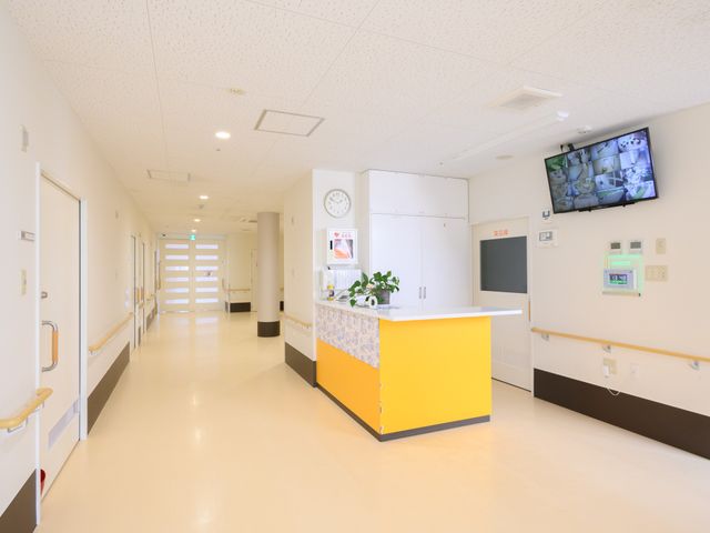 広々とした明るい廊下 廊下 ゆったりと通りやすい廊下です。壁には手すりがあり、安心して歩ける環境が整っています。
