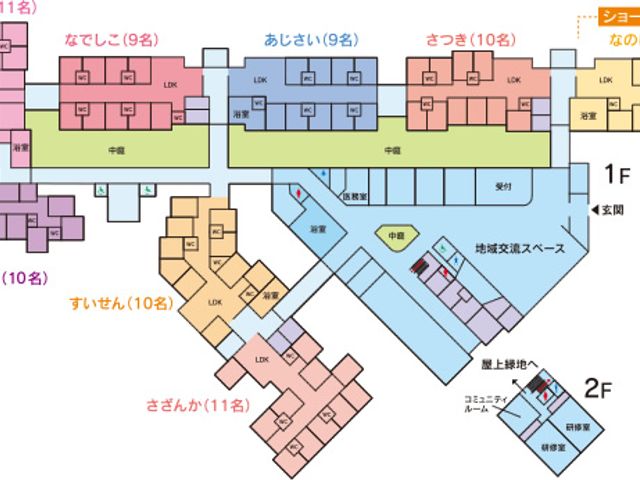 柔らかな光の中庭 中庭 ゆったりとした時間が流れる中庭です。様々な緑に囲まれ、心安らぐひと時をお過ごしいただけます。